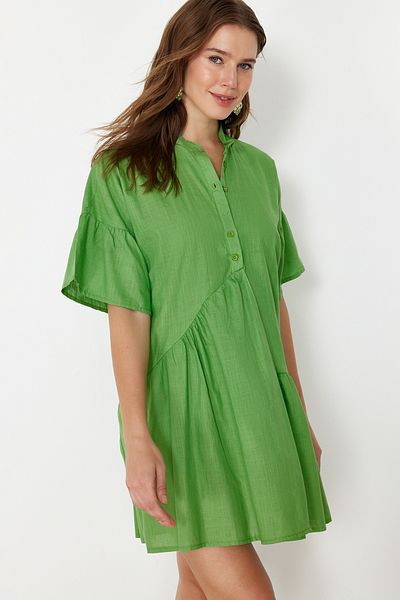 Trendyol Collection Green Wide Fit Mini Woven Ruffle Beach Dress TBESS20EL0873