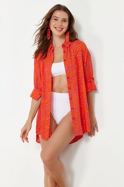 Trendyol Collection Abstract Pattern Woven Beach Shirt Tbess24Go00027