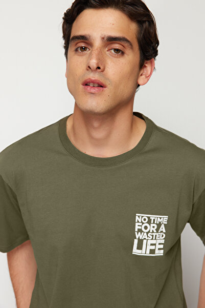 Trendyol Collection Khaki Oversize/Wide Cut Text Printed T-Shirt Tmnss21Ts1685