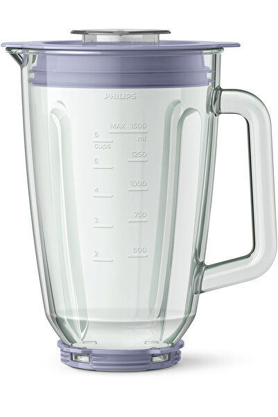 Philips خلاط برطمان زجاجي - 700 وات، 2 لتر - 5 سرعات + نبض، ملعقة + مطحنة - لافندر/أبيض - HR2222/01