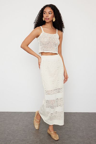Trendyol Collection Áttört és perforált kő színű kötöttáru készlet - TWOSS24AU00128