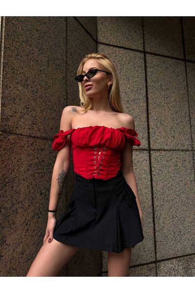 MY DEPO Women's Eyelet Detailed Ayrobin Crop Blouse