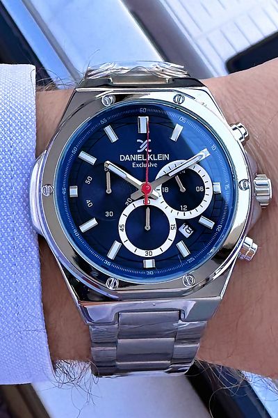 Daniel Klein Exclusive Men Wristwatch 3 Atm Waterproof Silver Color Steel Cord Bracelet With Gift Dkh4579c2
