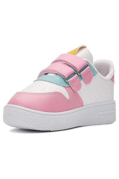 Nstil White Velcro Unisex Kids Sneaker - Comfortable, Double Stripe Zl001