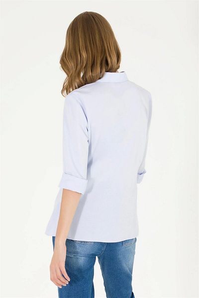 U.S. Polo Assn. Cămașă de bază cu mânecă lungă albastru deschis pentru femei ARİEN CLOTHING