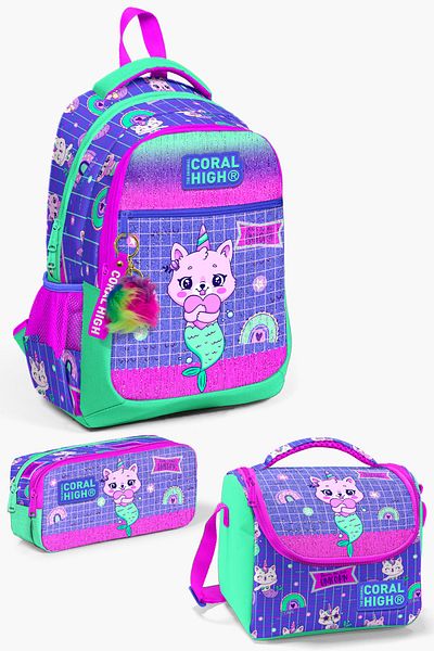Coral High Set de 3 pisici cu model unicorn lavandă verde apă - SET GEANT DE ȘCOALA0123478