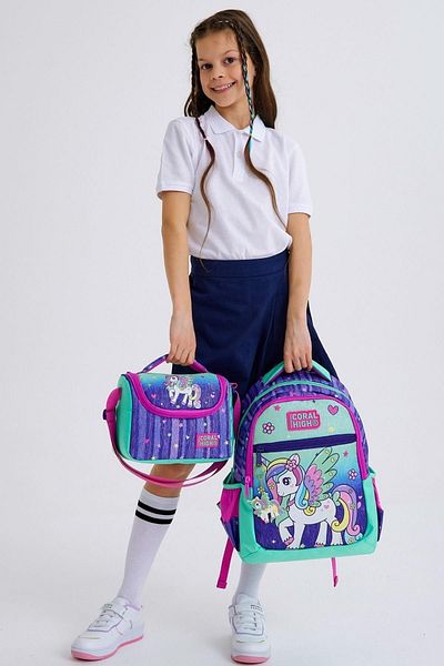 Coral High Set de ghiozdane de școală pentru copii cu model unicorn violet - SET0123487