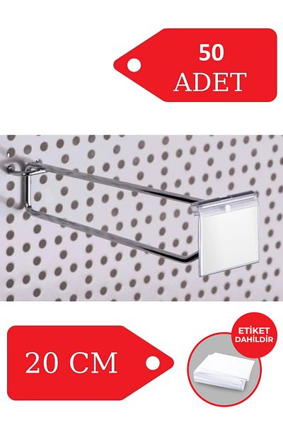 Manken İstanbul 20 Cm 50 Pieces Perforated Board Hook with Shelf Hanger