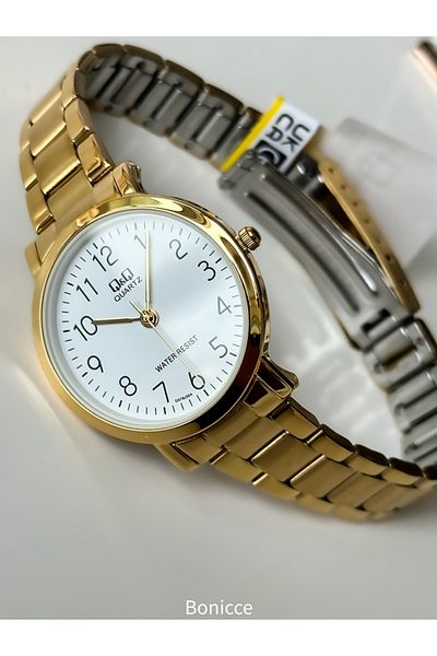 Q&Q Brand Steel Strap, Waterproof, Yellow Color Women's Wristwatch+bracelet