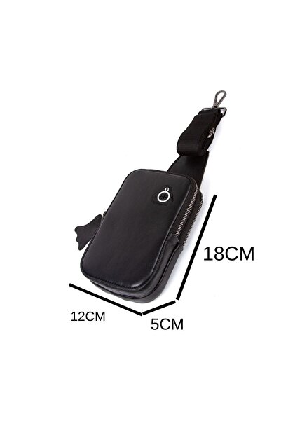 Newish Polo Black Genuine Leather Body Bag with Headphone Outlet