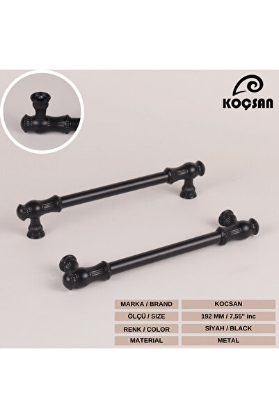 KOÇSAN Sehzade Mâner Negru 192 Mm Mobilier Bucătărie Country de Lux Mâner Sertar Dulap
