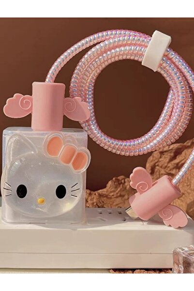 EDELFU İphone 18w/20w Uyumlu Iphone 11, 12, 13, 14, 15, Hello Kitty Desenli Koruyucu Kablo Şarj Kılıfı