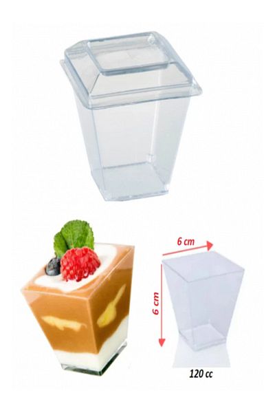 KURTSAN AMBALAJ 120cc Capacity Crystal Mica Plastic Cubic - 10-Piece Bowl