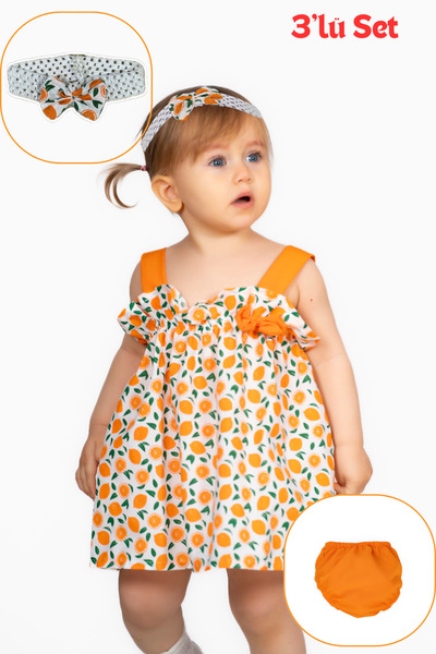 Mai Perla طقم بناتي بطبعة اليوسفي البرتقالي