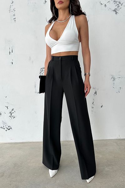 Ortaya Çık Černé plisované kalhoty Palazzo Fabric