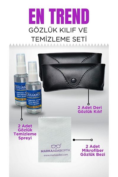 JULIANO 2'li Gözlük Deri Kılıf, Silme Bezi Ve Temizleme Seti