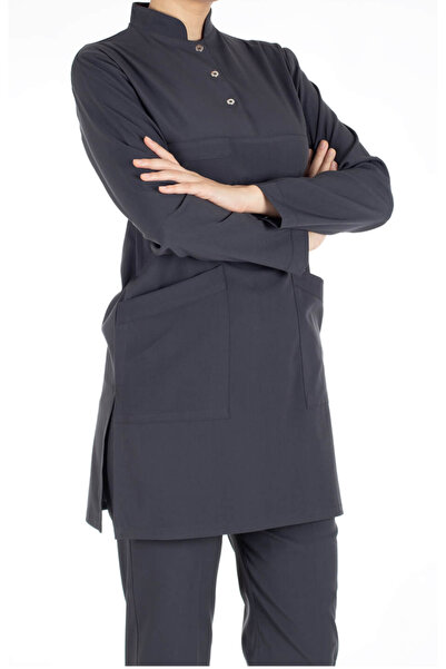 önlüknoktası Smoke Color Long Hijab Doctor Nurse Jersey Judge Collar Single Top