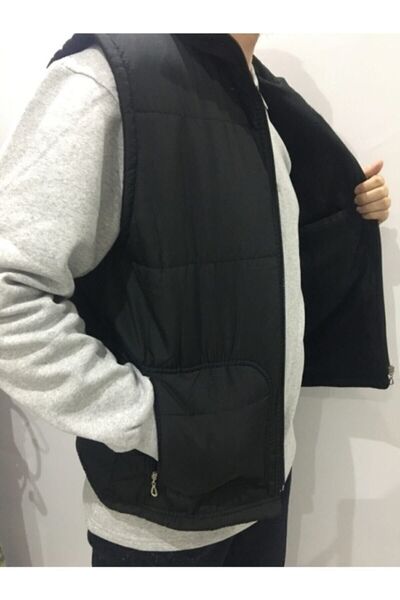 ADALILAR İŞ ELBİSELERİ Inflatable Anorak Vest with Fleece Inside (Black)