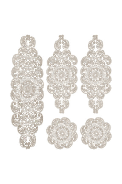 CAMİNHO DA LUA Damla 5 Piese Lux Runner Living Masa de Cafea Set Fete de Masa Set de Zestre Frantuzeasca Dantelat Cafea Lapte