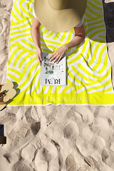 Helen George Πετσέτα παραλίας με γεωμετρικό σχέδιο κίτρινο λευκό oversize