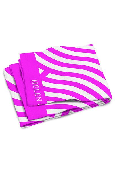 Helen George Πετσέτα παραλίας με γεωμετρικό σχέδιο Neon Pink White Oversize