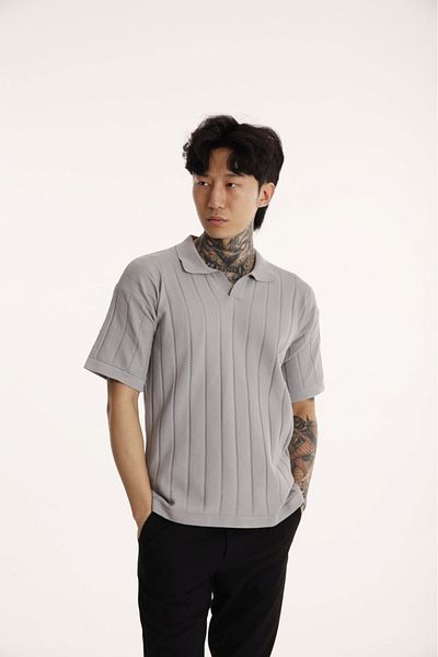 The Champ Clothing Ανδρικό μπλουζάκι The Champ Polo Neck Knitted Grey