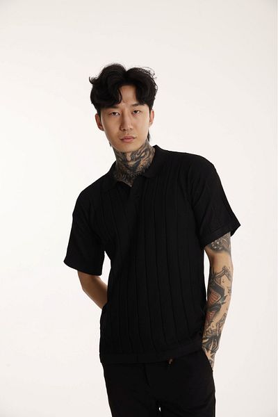 The Champ Clothing Ανδρικό μπλουζάκι The Champ Polo Neck Knitted Μαύρο