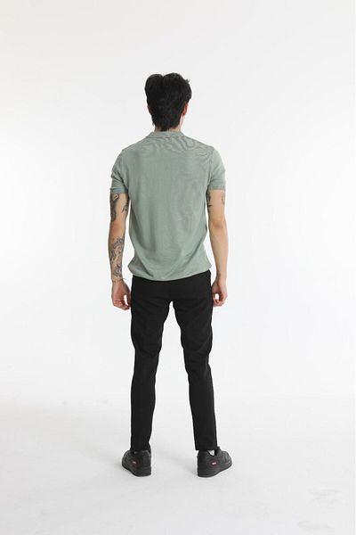 The Champ Clothing Πράσινο και άσπρο ριγέ - Ανδρικό πλεκτό μπλουζάκι με φερμουάρ Polo λαιμόκοψη
