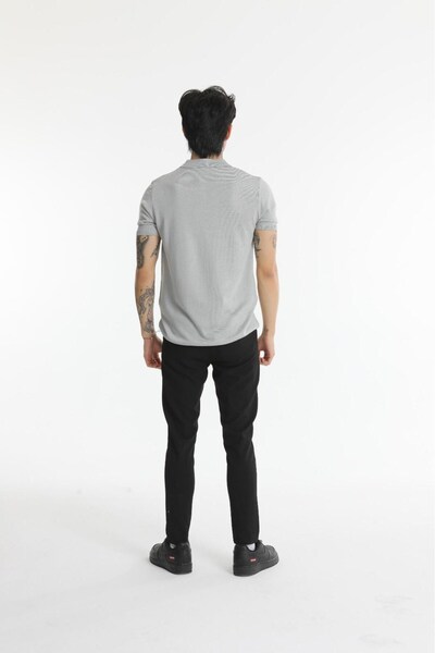 The Champ Clothing Ανδρικό - Γκρι λευκό ριγέ πλεκτό μπλουζάκι πόλο με λαιμόκοψη