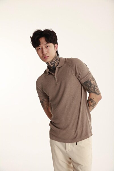 The Champ Clothing Ανδρικό πλεκτό μπλουζάκι με φερμουάρ με λαιμόκοψη Mink Champ Polo