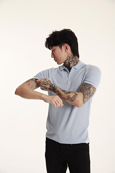 The Champ Clothing Ανδρικό μπλουζάκι The Champ Polo με φερμουάρ, πλεκτό μπλε