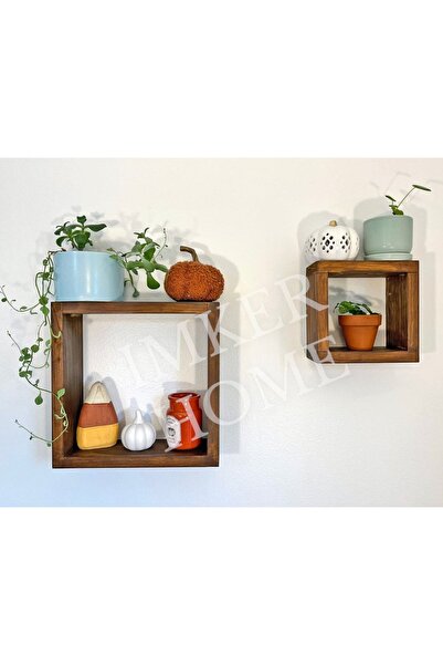 IMKER HOME 2'li Ahşap Duvar Rafı Uçan Raf Banyo Mutfak Salon Antre Duvar Düze...