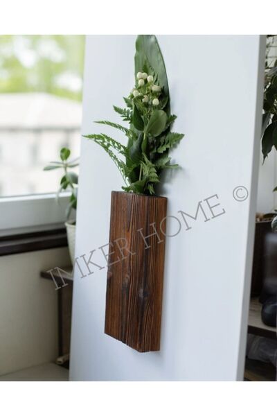IMKER HOME Dekoratif Özel Tasarım Masif Rustik Ahşap Duvar Çiçeklik Rafı Kuru...
