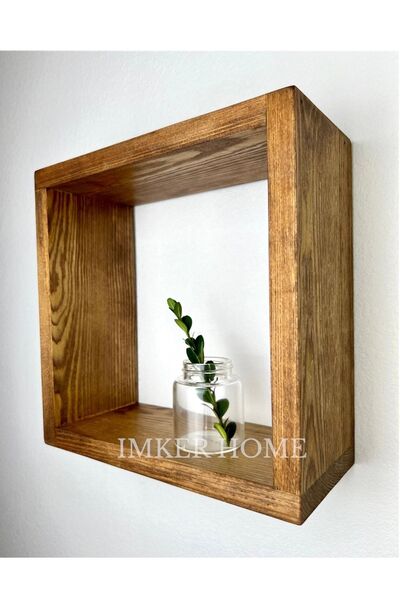 IMKER HOME Ahşap Duvar Rafı Uçan Raf Banyo Mutfak Duvar Düzenleyici Organizer Terek Orta Boy Kare