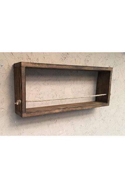 IMKER HOME Kahverengi Dekoratif Tasarım Halatlı Masif Ahşap Tek Gözlü Duvar Rafı