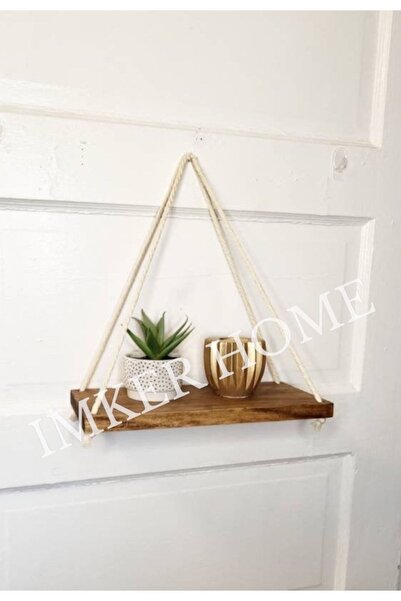 IMKER HOME Ceviz Rengi Halatlı Ahşap Uçan Duvar Rafı Banyo Mutfak Duvar Düzen...