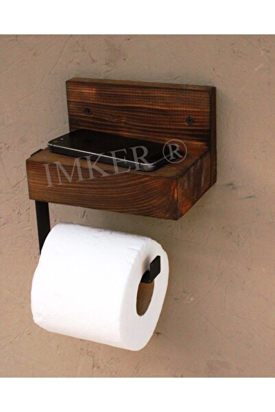 IMKER HOME Ahşap Wc Kağıtlık Tuvalet Kağıtlığı Tuvalet Kağıdı Askısı Metal Ap...