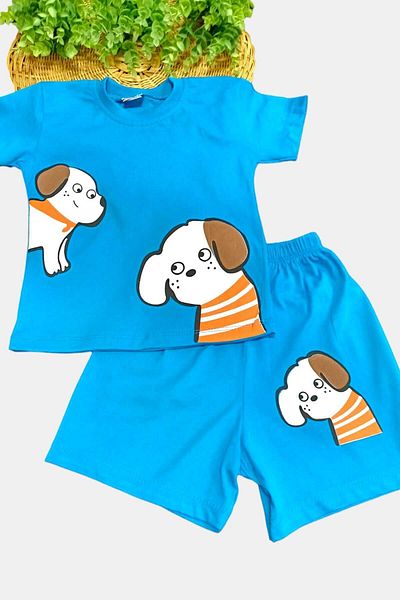 dinamik çocuk Set de 2 bucăți unisex pentru copii, cu imprimeu pentru câini, cu mâneci scurte subțiri de vară