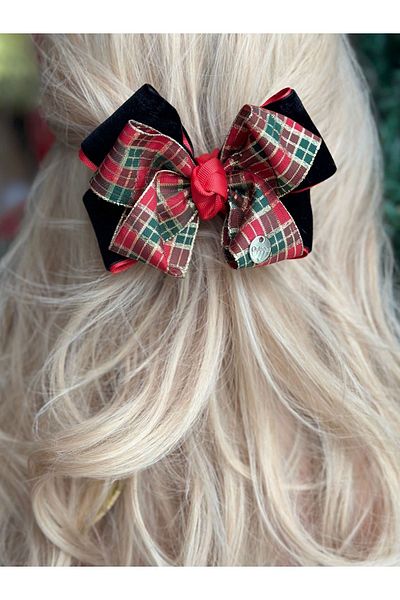 QUEEN AKSESUAR Luxury custom design large knot velvet bright silvery plaid checked buckle women's children's automatic clip-on