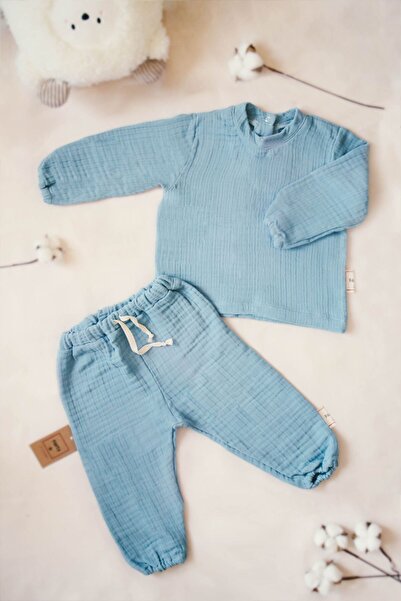 PAHTA 4 Layers Muslin 100% Cotton Children's Long Sleeve Sweatshirt-Pants Bot...