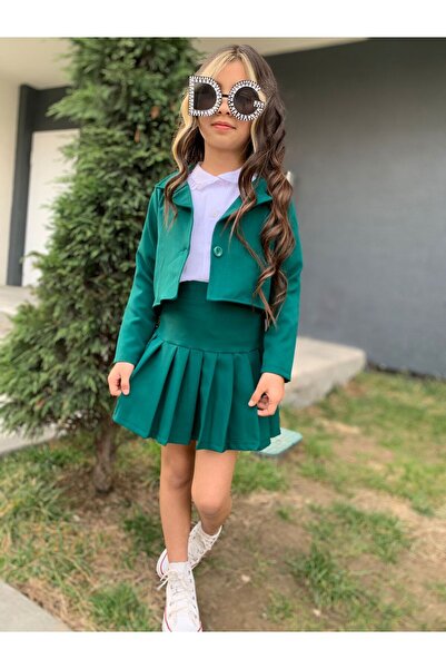 demir kids Harika etek ceket gomlekli kız cocuk takım