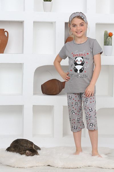ANGELOS GIRLS Panda Printed Sleeping Band and Caprique Pajamas Set for 3-15 Years Old Girls - 6112-14