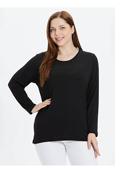 Selen O Yaka Taşlı Siyah Kadın Bluz 24YSL8819-BB