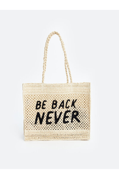 LC Waikiki LCW ACCESSORIES - Text Printed Women's Straw Handbag
