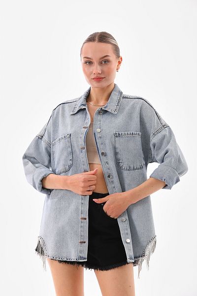OkLook Cămașă de denim vintage - Detaliată în piatră