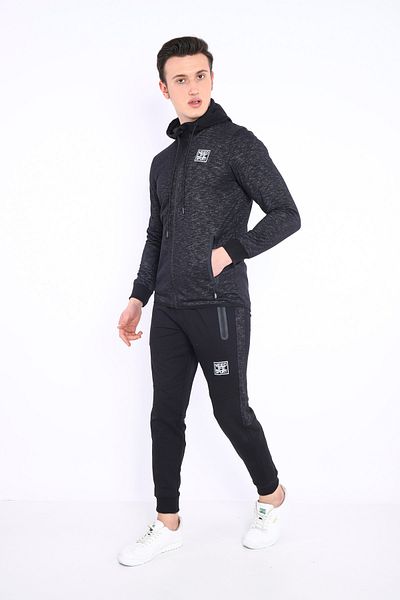 NEED LİFE Men's Camouflage Patterned Hooded Slim Fit Tracksuit Set