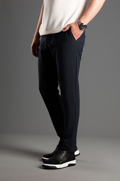 ZEKİ ÖZER Ανδρικό λινό παντελόνι Navy Blue ριγέ - Seersucker Cut