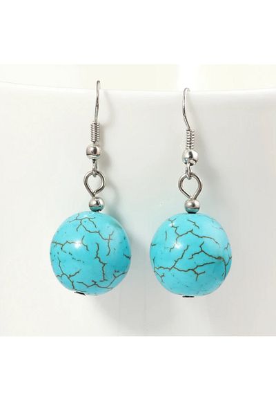 Kusakli 3 cm Plain Turquoise Natural Stone Earrings - 1 Pair
