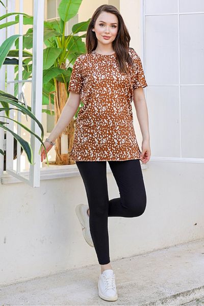 Bestenur Belda Brown Short Sleeve Tunic 869