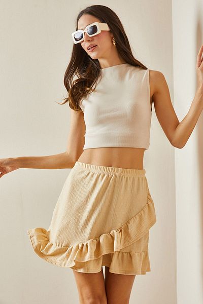 XHAN Beige Mini Skirt - Textured, 5YXK7-48559-25